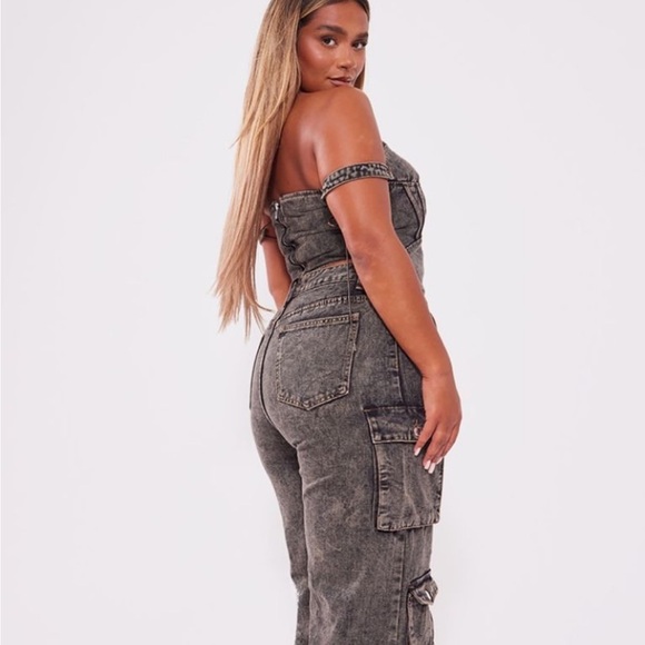 NWT PLT Shape Brown Denim Lace-Up Front Corset Top Strapless y2k grunge Fitted - Picture 4 of 8